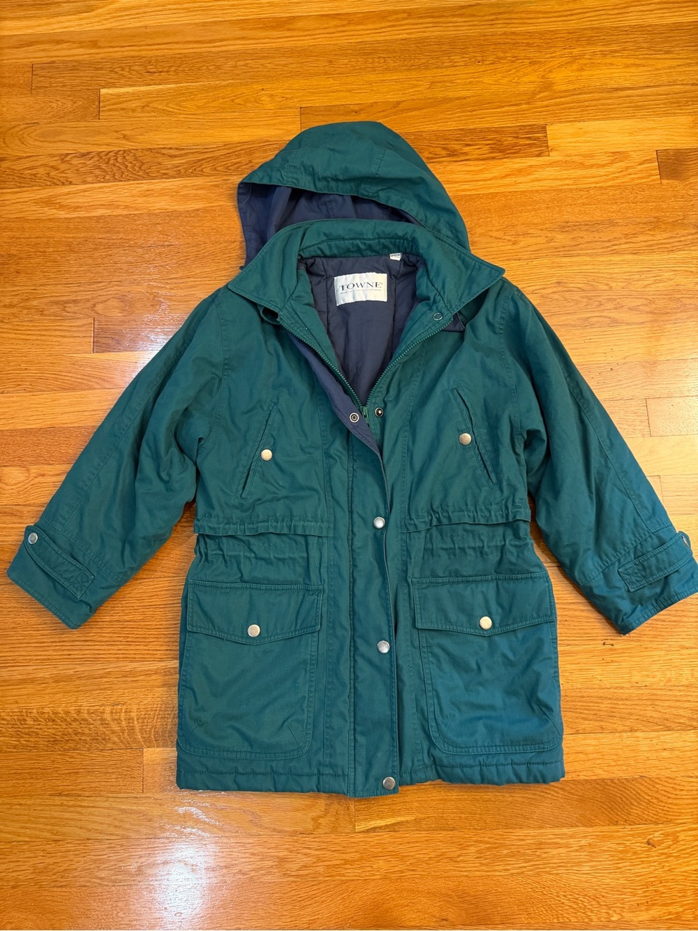 Vintage Towne by London Fog Hooded Utility Chore Jacket Aqua Green -SZ XS Petite